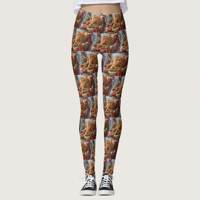 Shar Pei Hund Jul Festlig Leggings (Framsida)