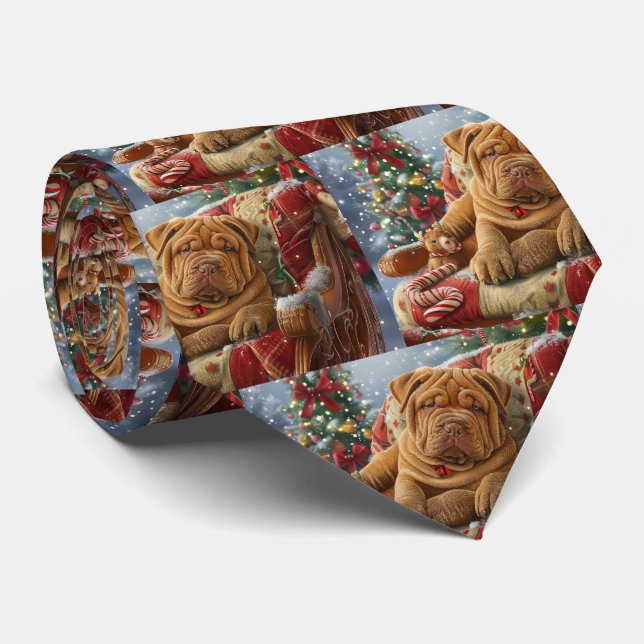 Shar Pei Hund Jul Festlig Slips (Rullad)