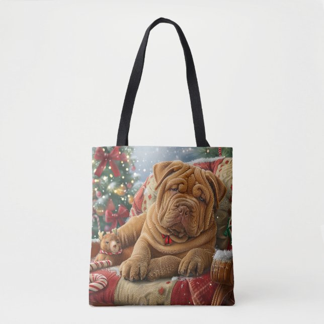 Shar Pei Hund Jul Festlig Tygkasse (Framsida)