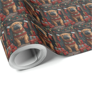 Shar Pei Hund Med Julpresenter Öppen Spis Presentpapper