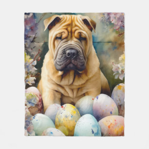 Shar Pei-Hund med Påskägg Helgdag Fleecefilt