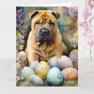 Shar Pei-Hund med Påskägg Helgdag Kort