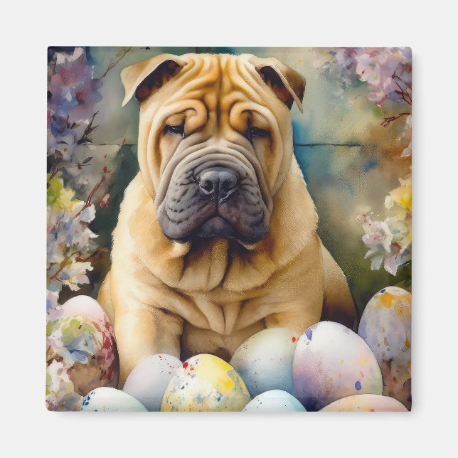 Shar Pei-Hund med Påskägg Helgdag Magnet (Framsidan)