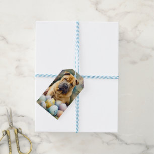 Shar Pei-Hund med Påskägg Helgdag Presentetikett