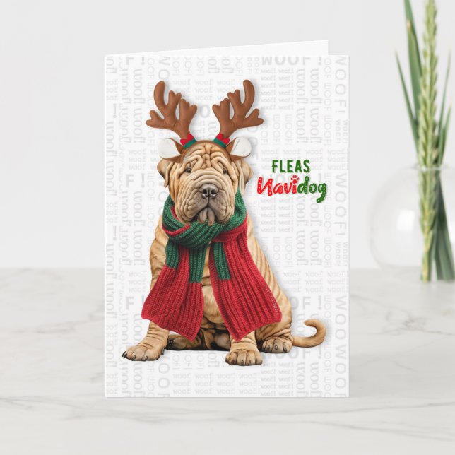Shar Pei Hund Roliga Loppor Navidog Jul Helgkort (Framsida)