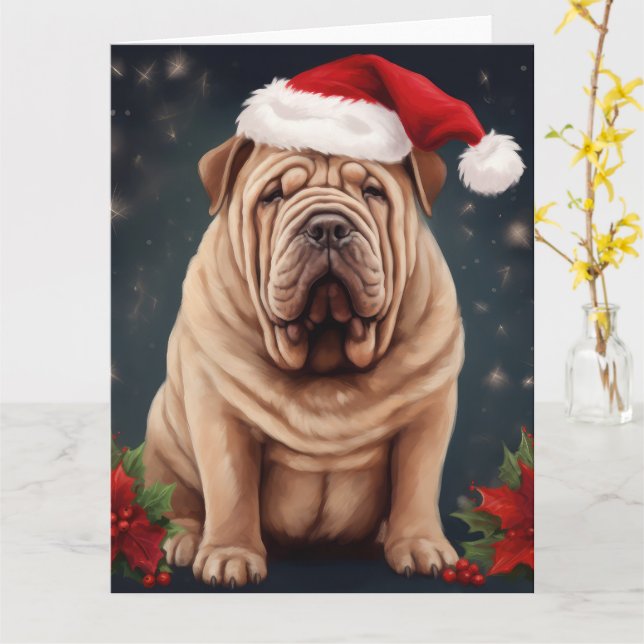 Shar Pei Hund under julen i Snö Kort (Gul blomma)
