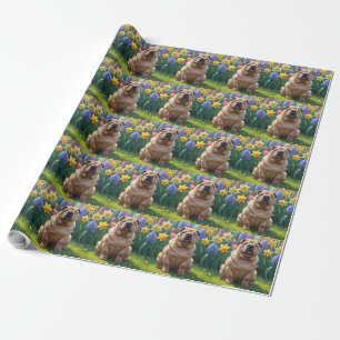Shar Pei Hund Vårblommor Målning Presentpapper