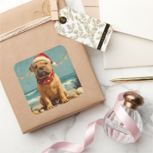 Shar Pei Hund Vintage Beach Fyrkantigt Klistermärke