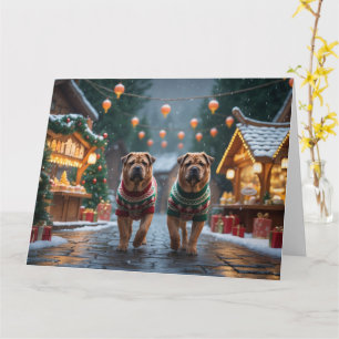 Shar Pei Hundar Jul Snö Högtid Kort