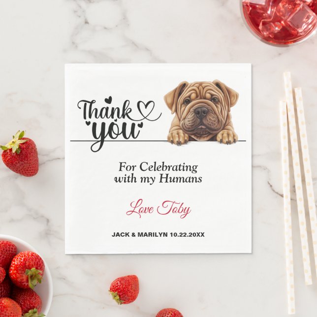Shar-Pei hundbröllops servetter med foto (Insitu)
