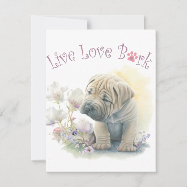 Shar-pei Hundmamma Blommig Anteckningskort (Framsida)