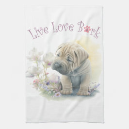 Shar-pei Hundmamma Blommig Kökshandduk