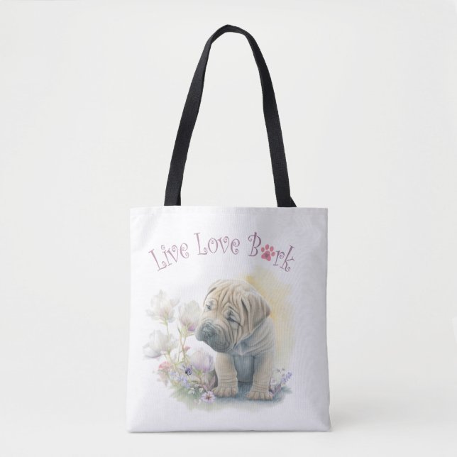 Shar-pei Hundmamma Blommig Tygkasse (Framsida)