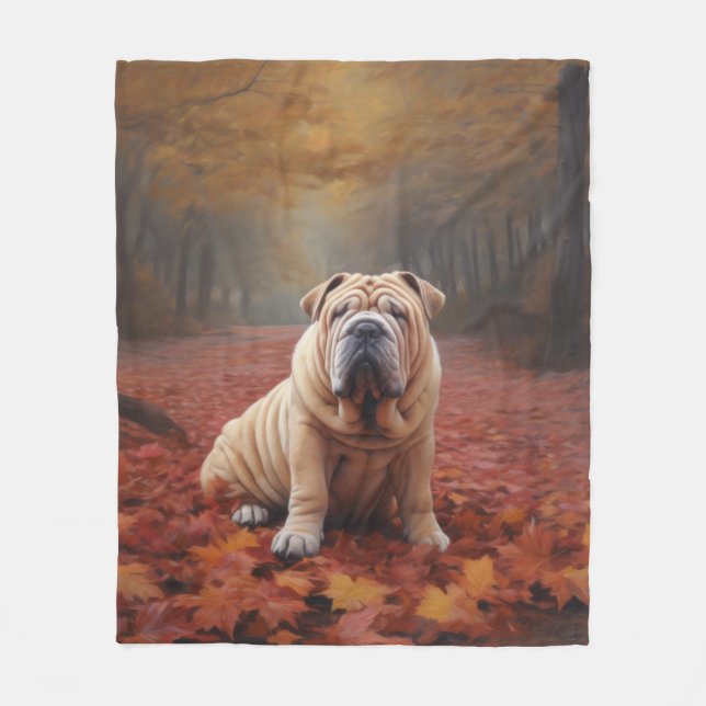 Shar Pei i Höst löv Fall Inspire Fleecefilt (Framsidan)