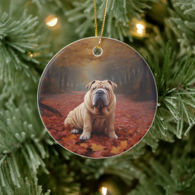 Shar Pei i Höst löv Fall Inspire Julgransprydnad Keramik (Träd)