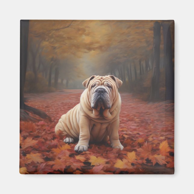 Shar Pei i Höst löv Fall Inspire Magnet (Framsidan)