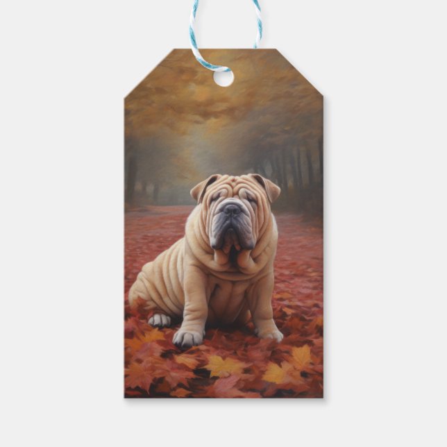 Shar Pei i Höst löv Fall Inspire Presentetikett (Framsidan)