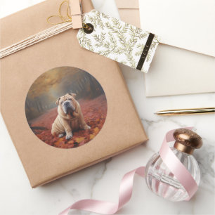 Shar Pei i höstlöv Fall Inspire Runt Klistermärke