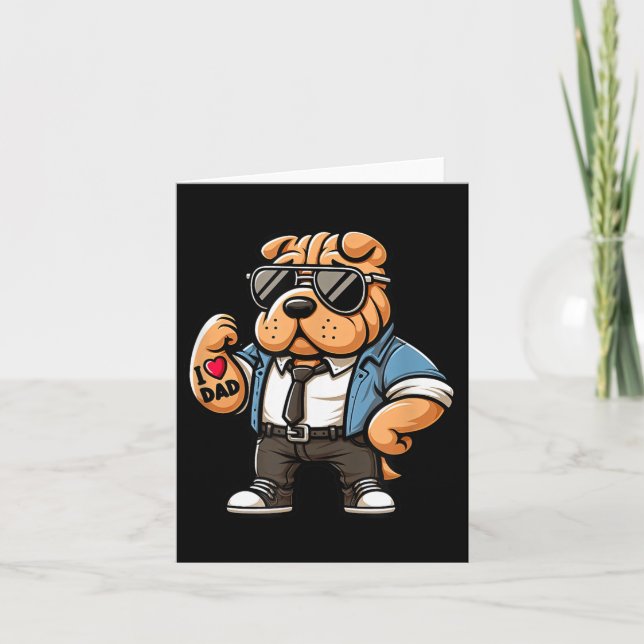 Shar Pei I Kärlek Pappa Rolig hund Tattoo Kort (Framsida)