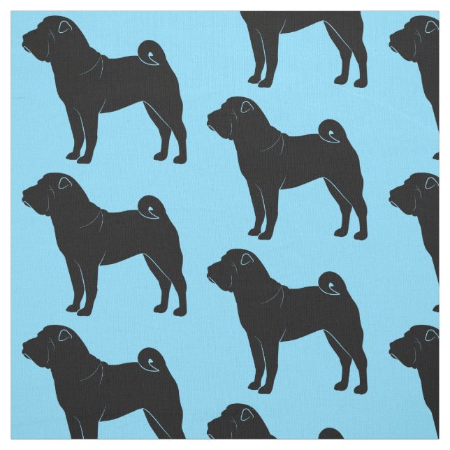 Shar Pei i Silhouette på blått Tyg (Provkarta)