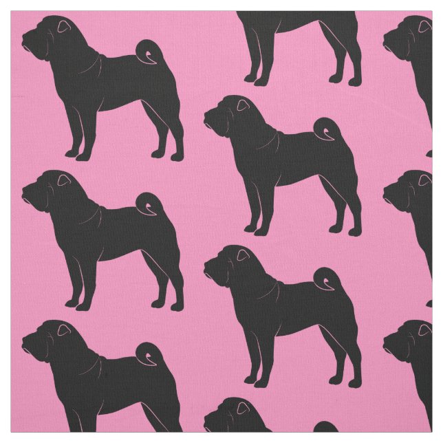 Shar Pei i Silhouette på rosor Tyg (Provkarta)