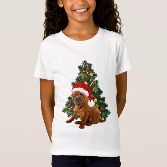 Shar Pei Jul Hund, Julafton Shar Pei hund T Shirt (Framsida)