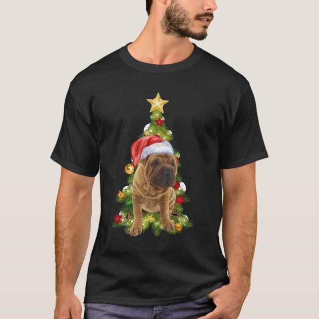 Shar Pei Jul Hund, Julafton Shar Pei hund T Shirt (Framsida)