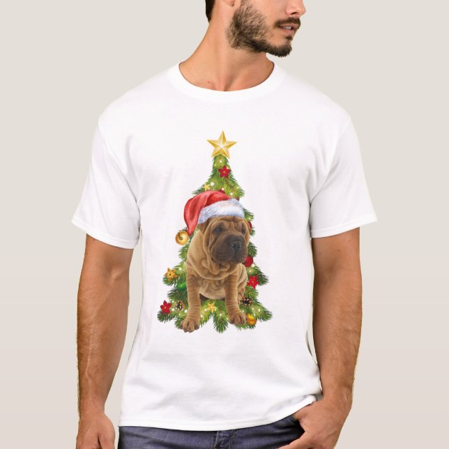 Shar Pei Jul Hund, Julafton Shar Pei hund T Shirt (Framsida)