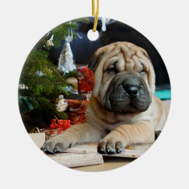 Shar Pei jul Julgransprydnad Keramik (Framsidan)