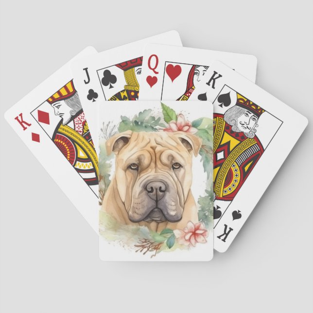 Shar Pei-julen Utandning Festive Valp Casinokort (Baksidan)