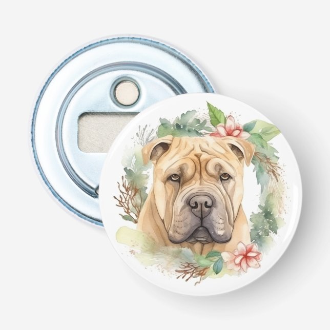 Shar Pei-julen Utandning Festive Valp Flasköppnare (Framsidan)