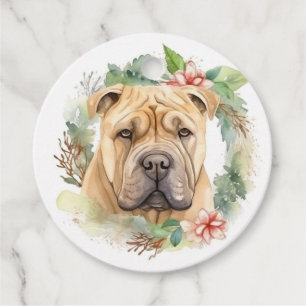 Shar Pei-julen Utandning Festive Valp Gåvor Etiketter