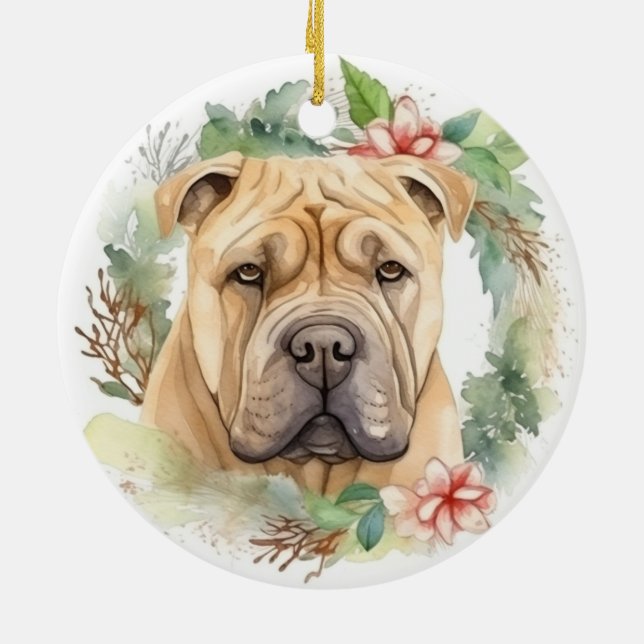 Shar Pei-julen Utandning Festive Valp Julgransprydnad Keramik (Baksidan)