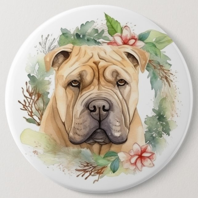 Shar Pei-julen Utandning Festive Valp Knapp (Framsida)