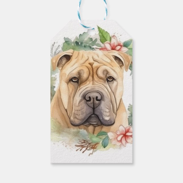 Shar Pei-julen Utandning Festive Valp Presentetikett (Baksidan)