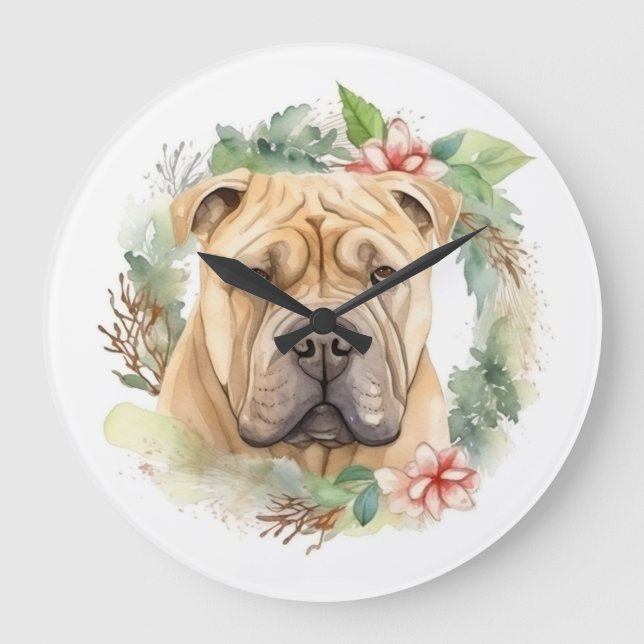 Shar Pei-julen Utandning Festive Valp Stor Klocka (Framsida)