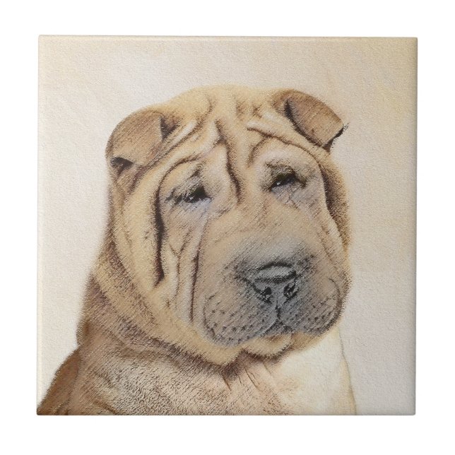 Shar Pei-målning - Cute Original Hund Art Kakelplatta (Framsidan)