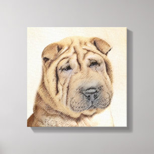 Shar Pei målning - gullig original- hundkonst Canvastryck