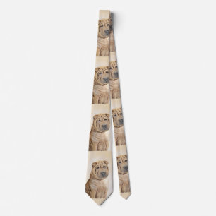 Shar Pei målning - gullig original- hundkonst Slips
