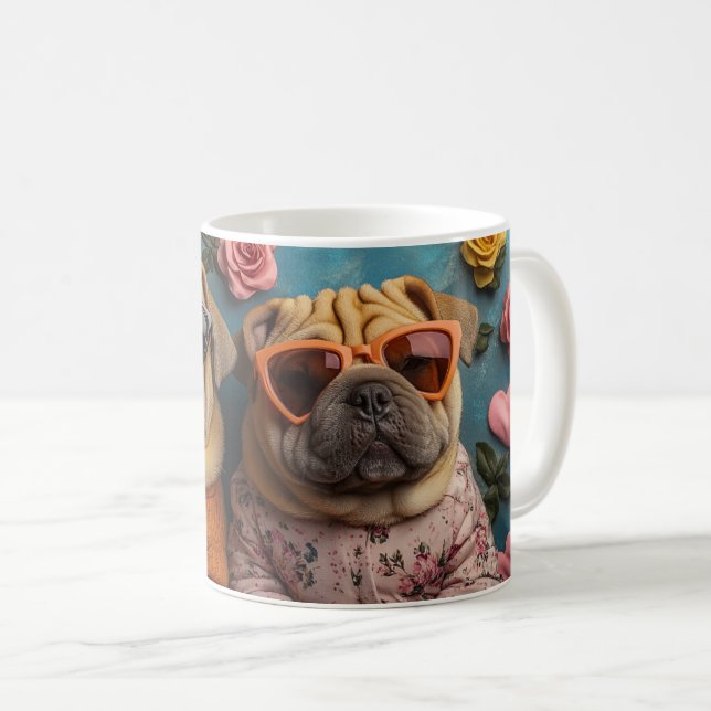 Shar Pei med Heart Ro Valentine Day Kaffemugg (Framsida höger)