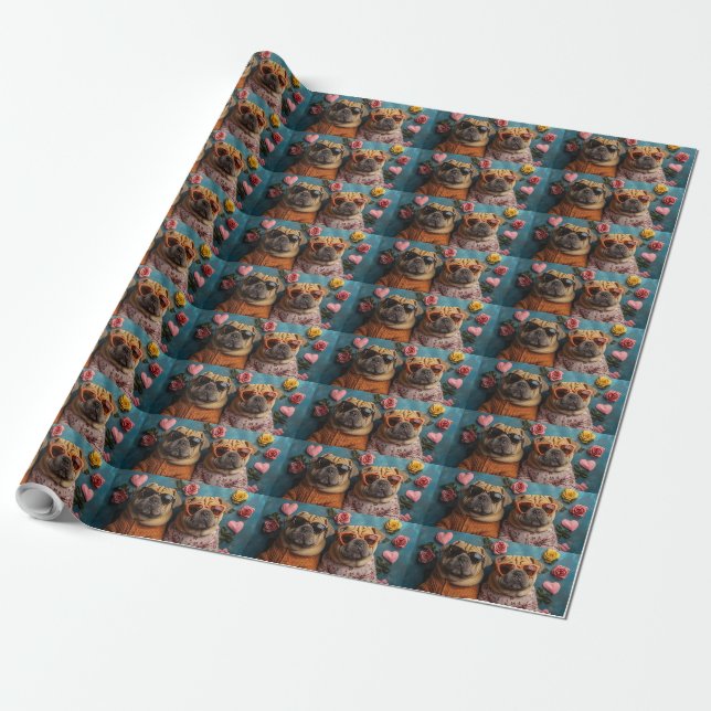 Shar Pei med hjärter Rosor Alla hjärtans dag Presentpapper (Utrullad)
