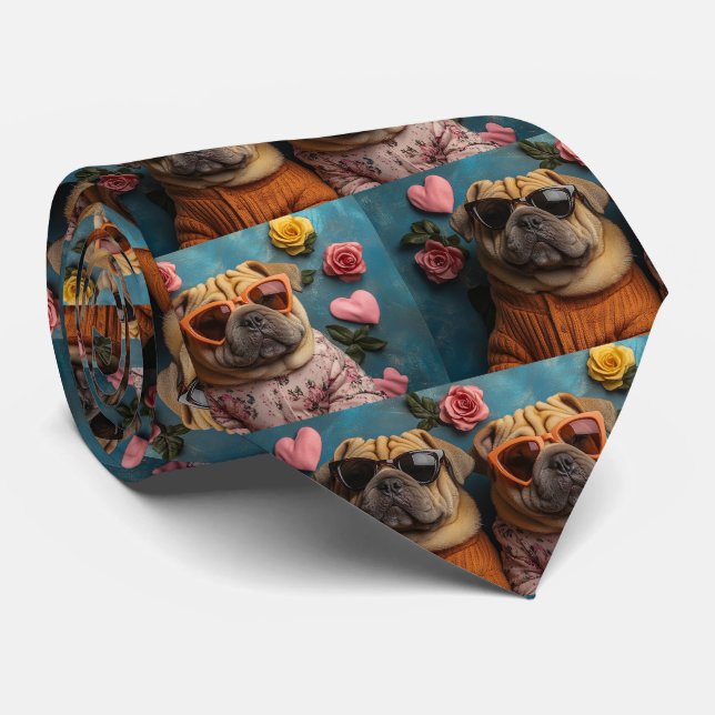 Shar Pei med hjärter Rosor Alla hjärtans dag Slips (Rullad)