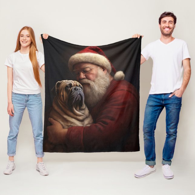 Shar Pei med tomte festlig jul  Fleecefilt (På plats)