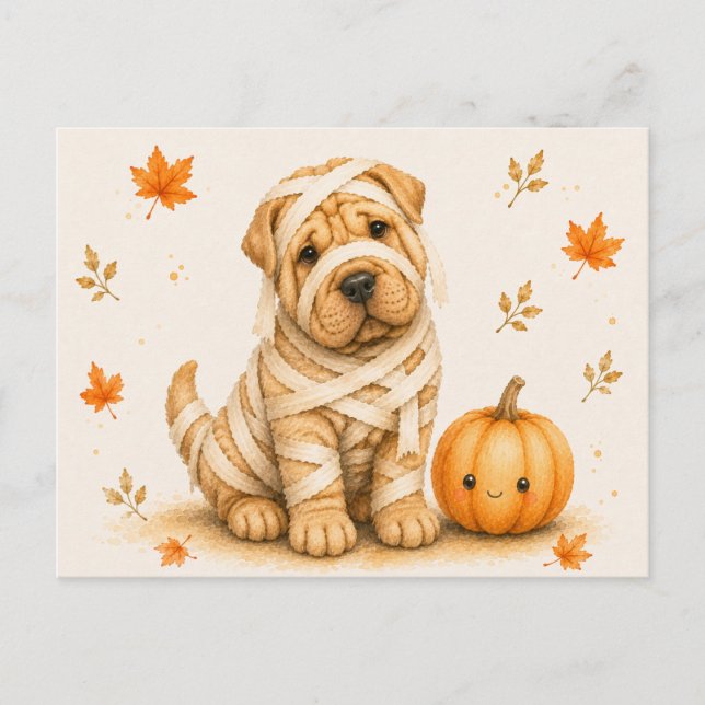 Shar Pei-mumie Halloween Vykort (Framsida)