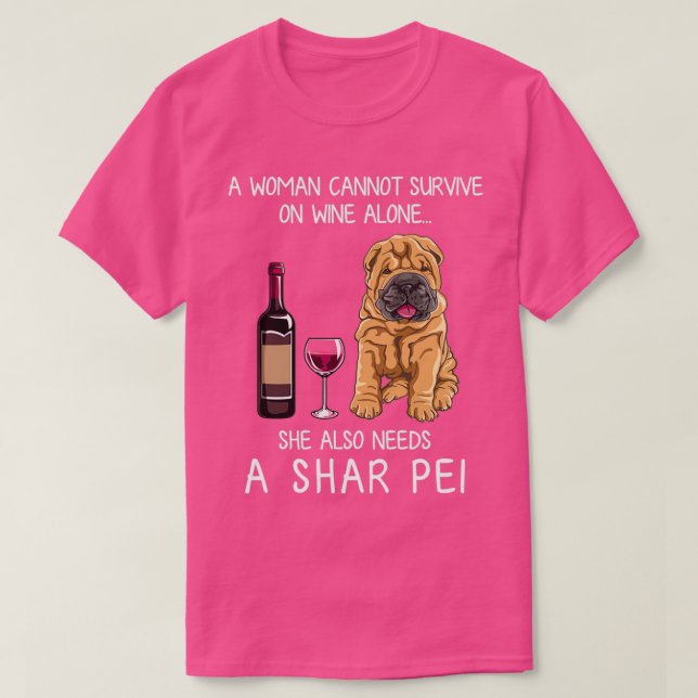 Shar Pei och vin Rolig hund T Shirt (Design framsida)