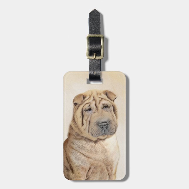 Shar Pei Painting - Cute Original Hund Art Bagagebricka (Vertikal Framsida)