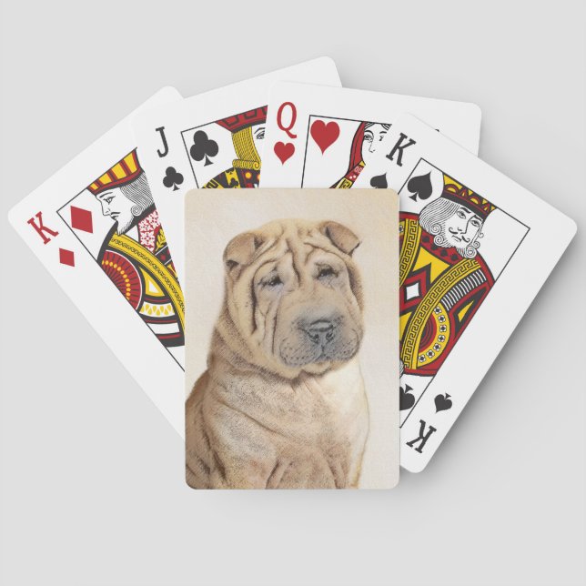 Shar Pei Painting - Cute Original Hund Art Casinokort (Baksidan)