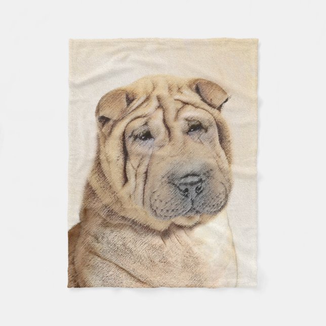 Shar Pei Painting - Cute Original Hund Art Fleecefilt (Framsidan)
