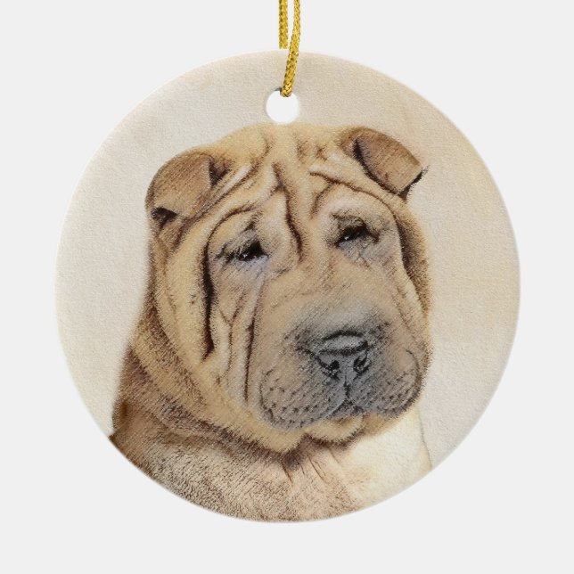 Shar Pei Painting - Cute Original Hund Art Julgransprydnad Keramik (Framsidan)