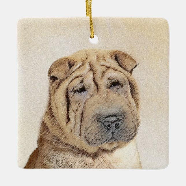 Shar Pei Painting - Cute Original Hund Art Julgransprydnad Keramik (Framsida)